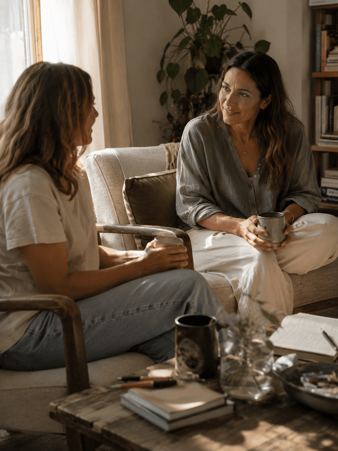 Two women in warm conversation